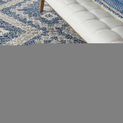 8' X 11' Denim Blue And Ivory Geometric Shag Non Skid Area Rug