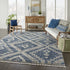 8' X 11' Denim Blue And Ivory Geometric Shag Non Skid Area Rug