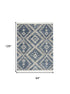 8' X 11' Denim Blue And Ivory Geometric Shag Non Skid Area Rug