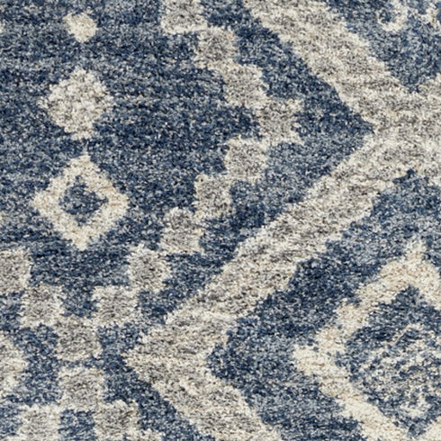 8' X 11' Denim Blue And Ivory Geometric Shag Non Skid Area Rug