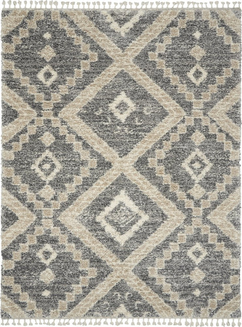 8' X 11' Gray Geometric Shag Area Rug