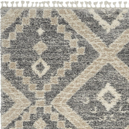 8' X 11' Gray Geometric Shag Area Rug