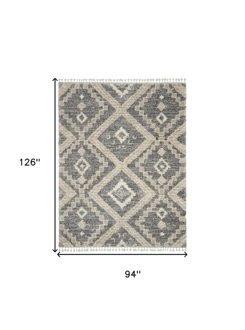 8' X 11' Gray Geometric Shag Area Rug