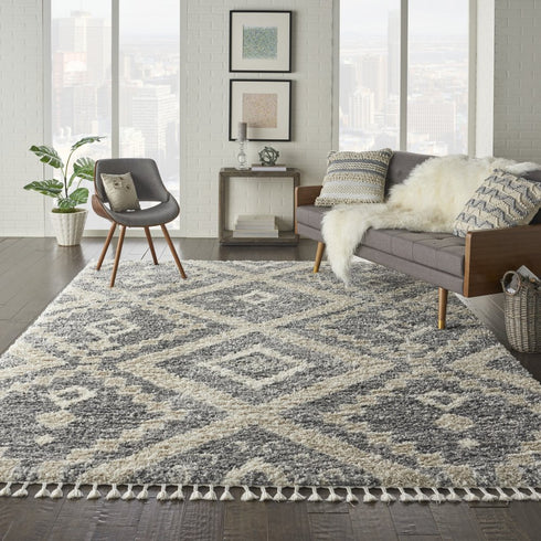 8' X 11' Gray Geometric Shag Area Rug