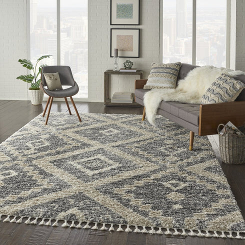8' X 11' Gray Geometric Shag Area Rug