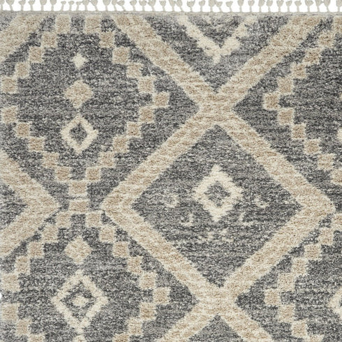 8' X 11' Gray Geometric Shag Area Rug