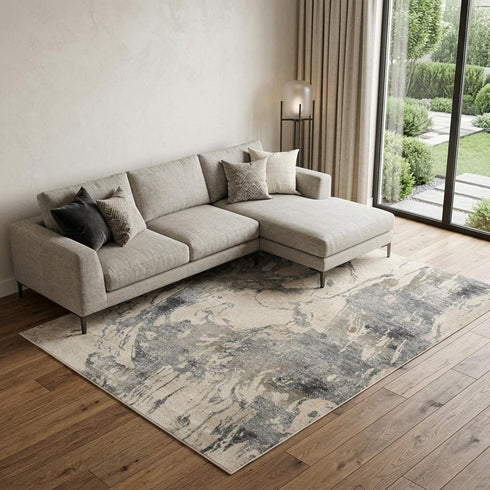 8' X 11' Cream and Gray Abstract Distressed Area Rug
