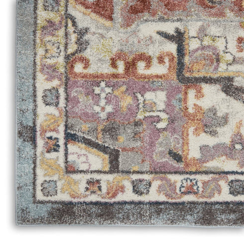 8' X 10' Blue and Red Floral Distressed Area Rug