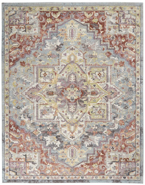 8' X 10' Blue and Red Floral Distressed Area Rug