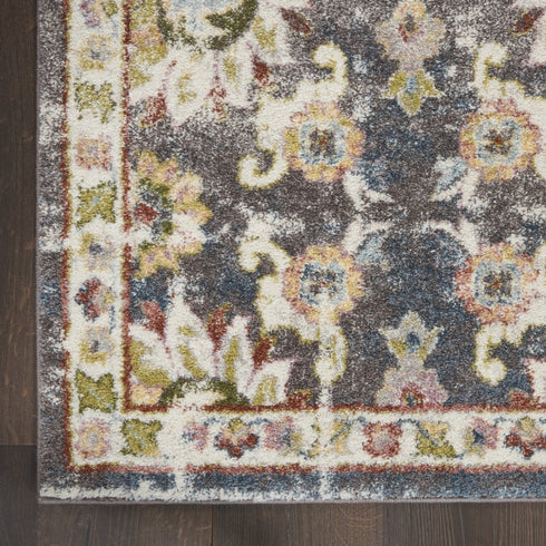 8' X 10' Charcoal Brown and Yellow Floral Distressed Area Rug