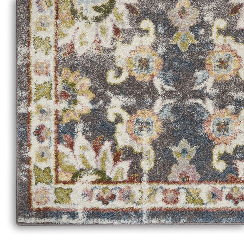 8' X 10' Charcoal Brown and Yellow Floral Distressed Area Rug