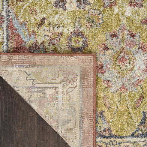 8' X 10' Green and Ivory Floral Distressed Area Rug
