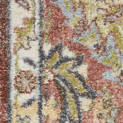8' X 10' Green and Ivory Floral Distressed Area Rug