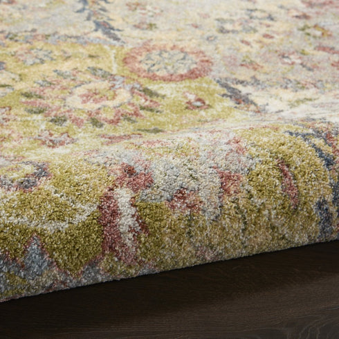 8' X 10' Green and Ivory Floral Distressed Area Rug