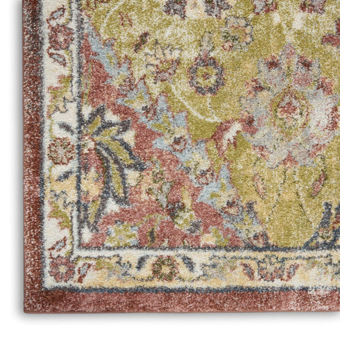 8' X 10' Green and Ivory Floral Distressed Area Rug