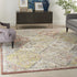 8' X 10' Green and Ivory Floral Distressed Area Rug