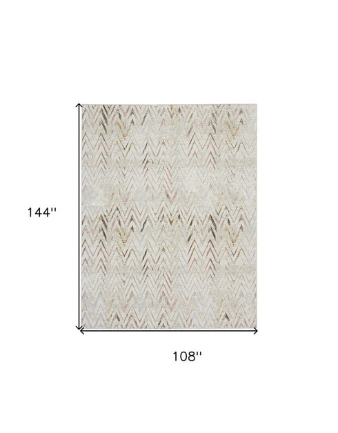 9' X 12' Ivory Black and Gray Chevron Distressed Non Skid Area Rug