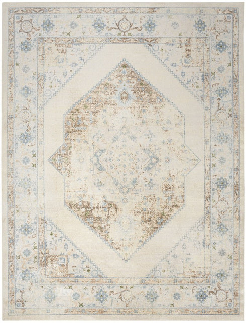 9' X 12' Ivory And Blue Geometric Area Rug