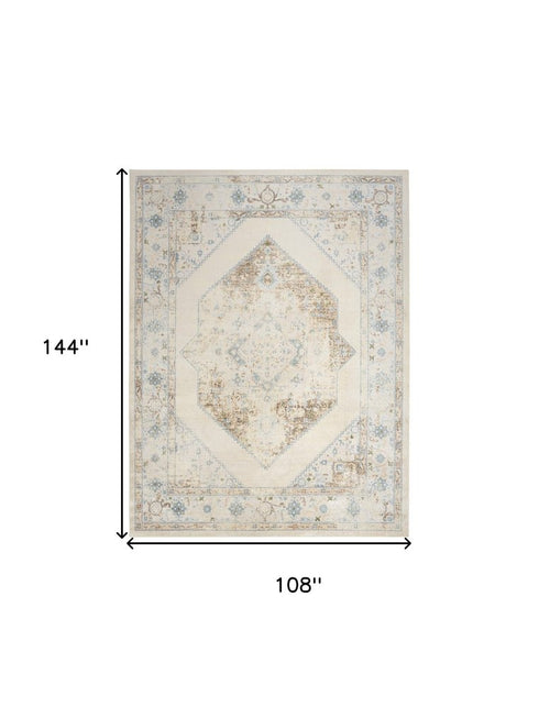9' X 12' Ivory And Blue Geometric Area Rug