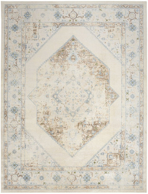 9' X 12' Ivory And Blue Geometric Area Rug