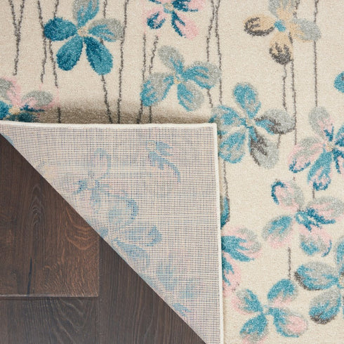 9' X 12' Ivory And Blue Floral Area Rug