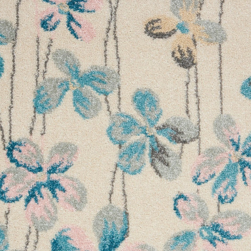 9' X 12' Ivory And Blue Floral Area Rug