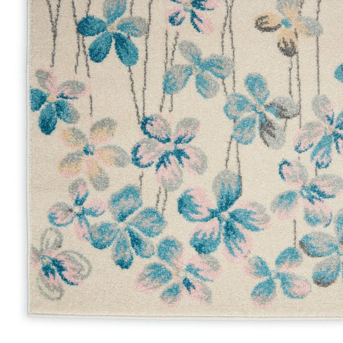 9' X 12' Ivory And Blue Floral Area Rug
