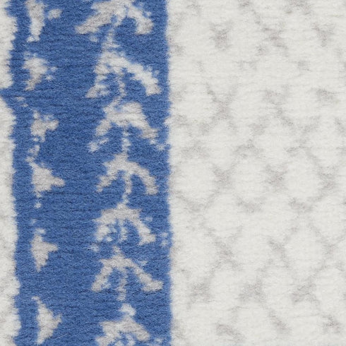 8' X 12' Ivory and Blue Geometric Distressed Non Skid Area Rug