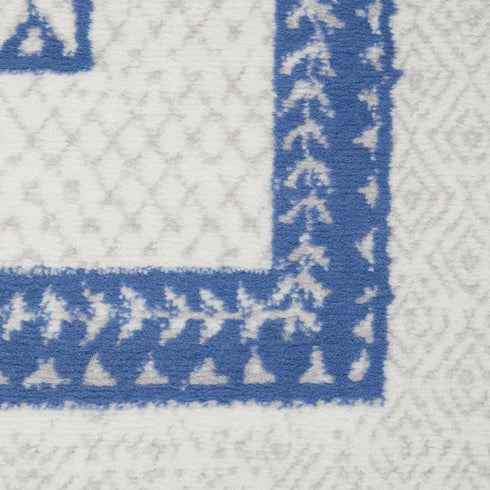 8' X 12' Ivory and Blue Geometric Distressed Non Skid Area Rug