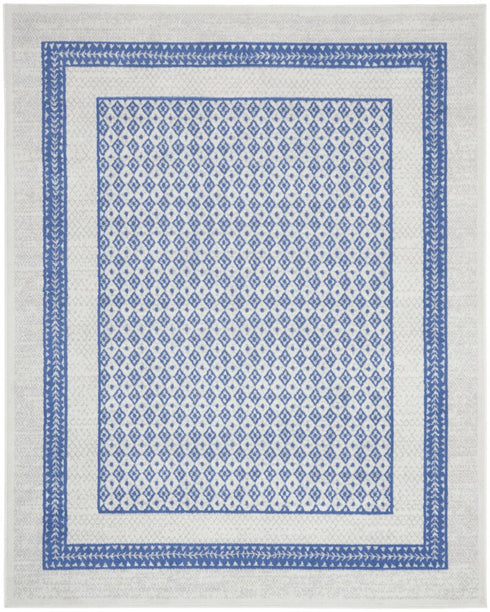 8' X 12' Ivory and Blue Geometric Distressed Non Skid Area Rug