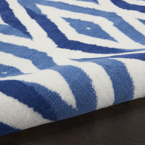 8' X 12' Ivory and Blue Geometric Distressed Non Skid Area Rug