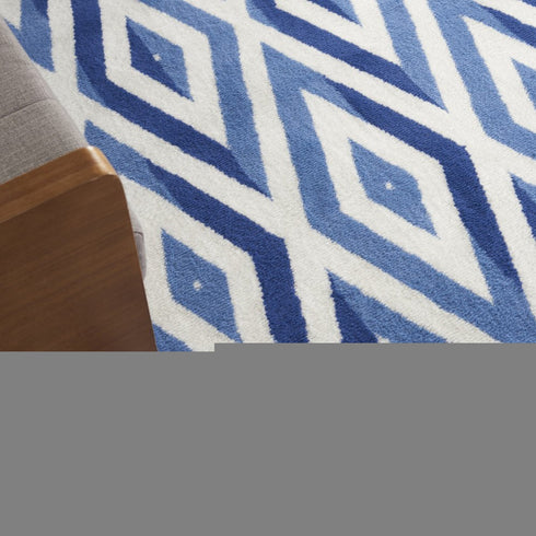 8' X 12' Ivory and Blue Geometric Distressed Non Skid Area Rug