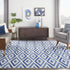 8' X 12' Ivory and Blue Geometric Distressed Non Skid Area Rug