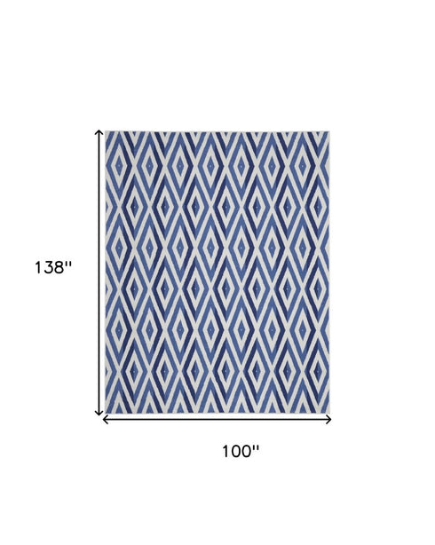 8' X 12' Ivory and Blue Geometric Distressed Non Skid Area Rug