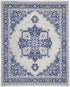 8' X 12' Ivory and Blue Floral Medallion Distressed Non Skid Area Rug