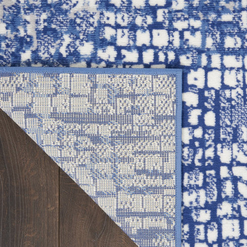 8' X 12' Ivory and Navy Blue Abstract Distressed Non Skid Area Rug
