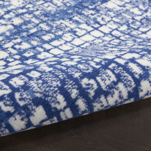 8' X 12' Ivory and Navy Blue Abstract Distressed Non Skid Area Rug