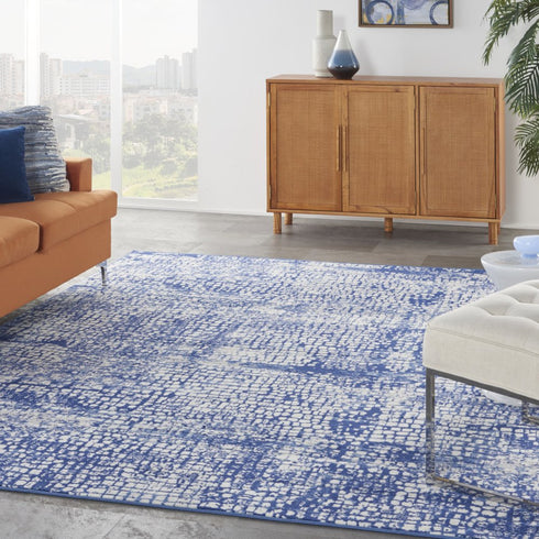 8' X 12' Ivory and Navy Blue Abstract Distressed Non Skid Area Rug