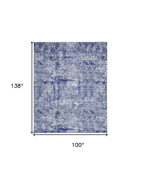 8' X 12' Ivory and Navy Blue Abstract Distressed Non Skid Area Rug
