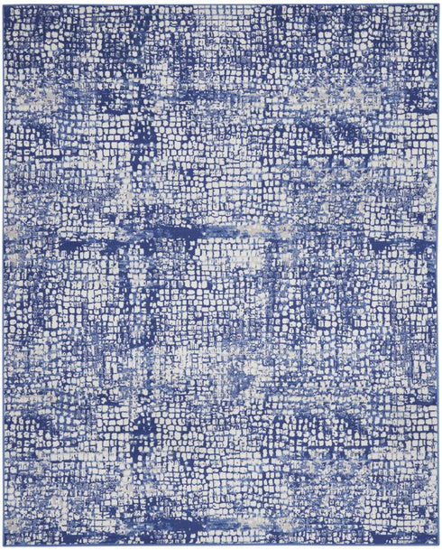 8' X 12' Ivory and Navy Blue Abstract Distressed Non Skid Area Rug