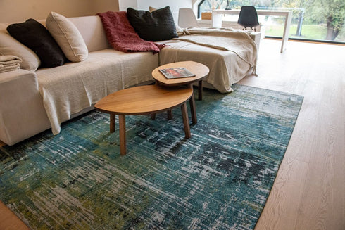 10' Blue And Green Abstract Runner Rug