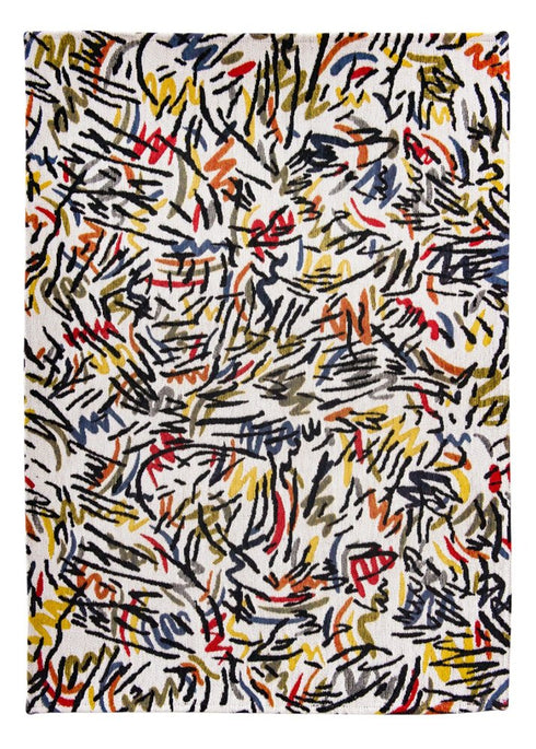 6' X 8' White Abstract Washable Area Rug