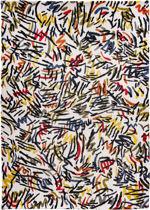 6' X 8' White Abstract Washable Area Rug