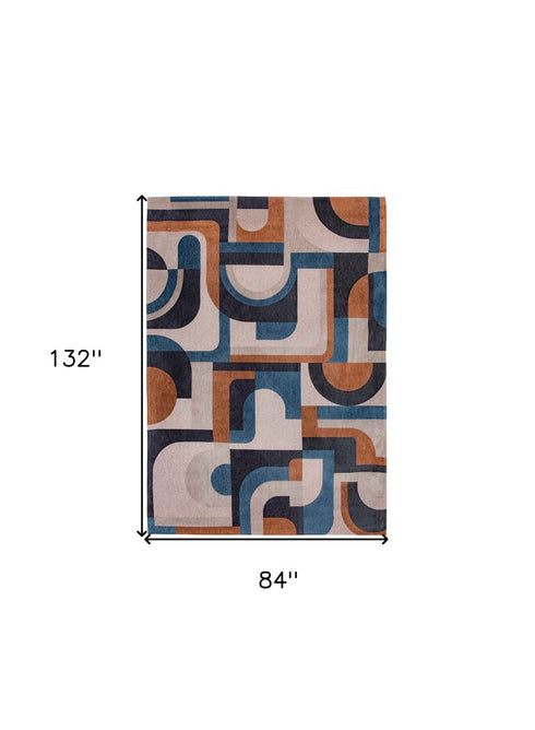 8' X 11' Gray And Beige Geometric Washable Area Rug
