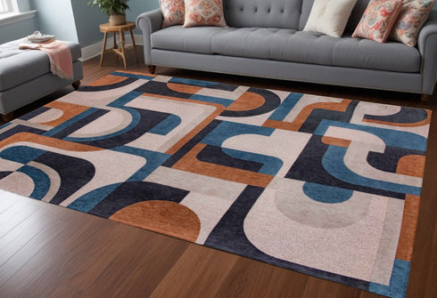 8' X 11' Gray And Beige Geometric Washable Area Rug