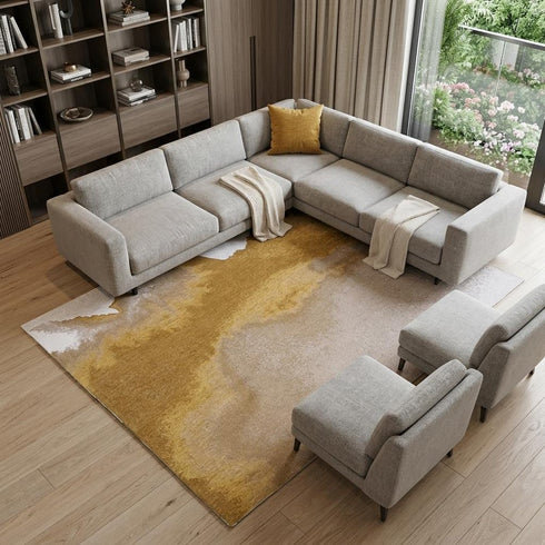 9' X 13' Gray and Yellow Abstract Non Skid Area Rug