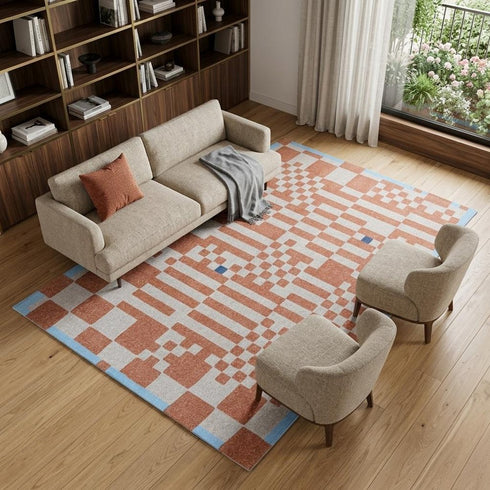 8' X 11' Blue and Red Geometric Non Skid Area Rug