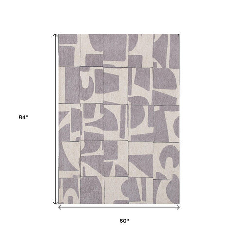 6' X 8' Gray Geometric Washable Area Rug