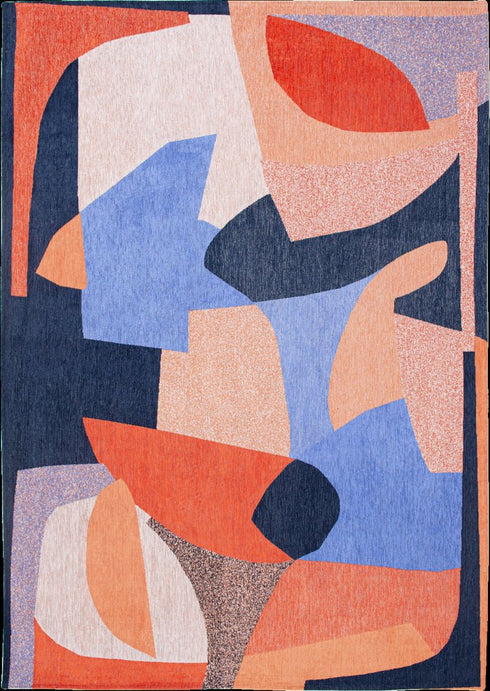 9' X 13' Blue And Red Abstract Washable Area Rug