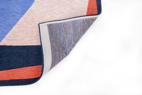 9' X 13' Blue And Red Abstract Washable Area Rug
